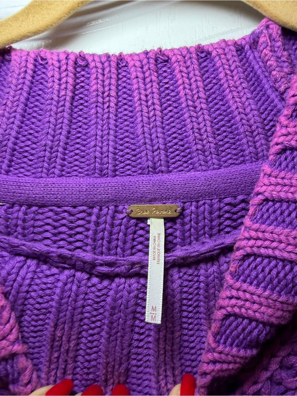 FREE PEOPLE Purple Chunky Cable-Knit Women's Sweater - Picture 2 of 3